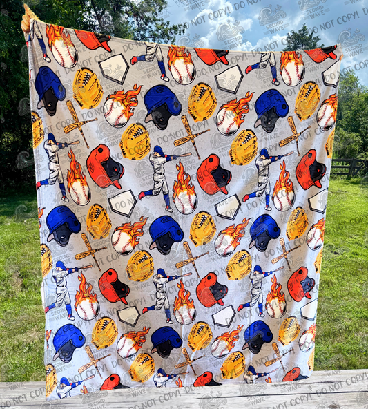 Baseball Red and Blue Helmets 50x60 Inch Blanket