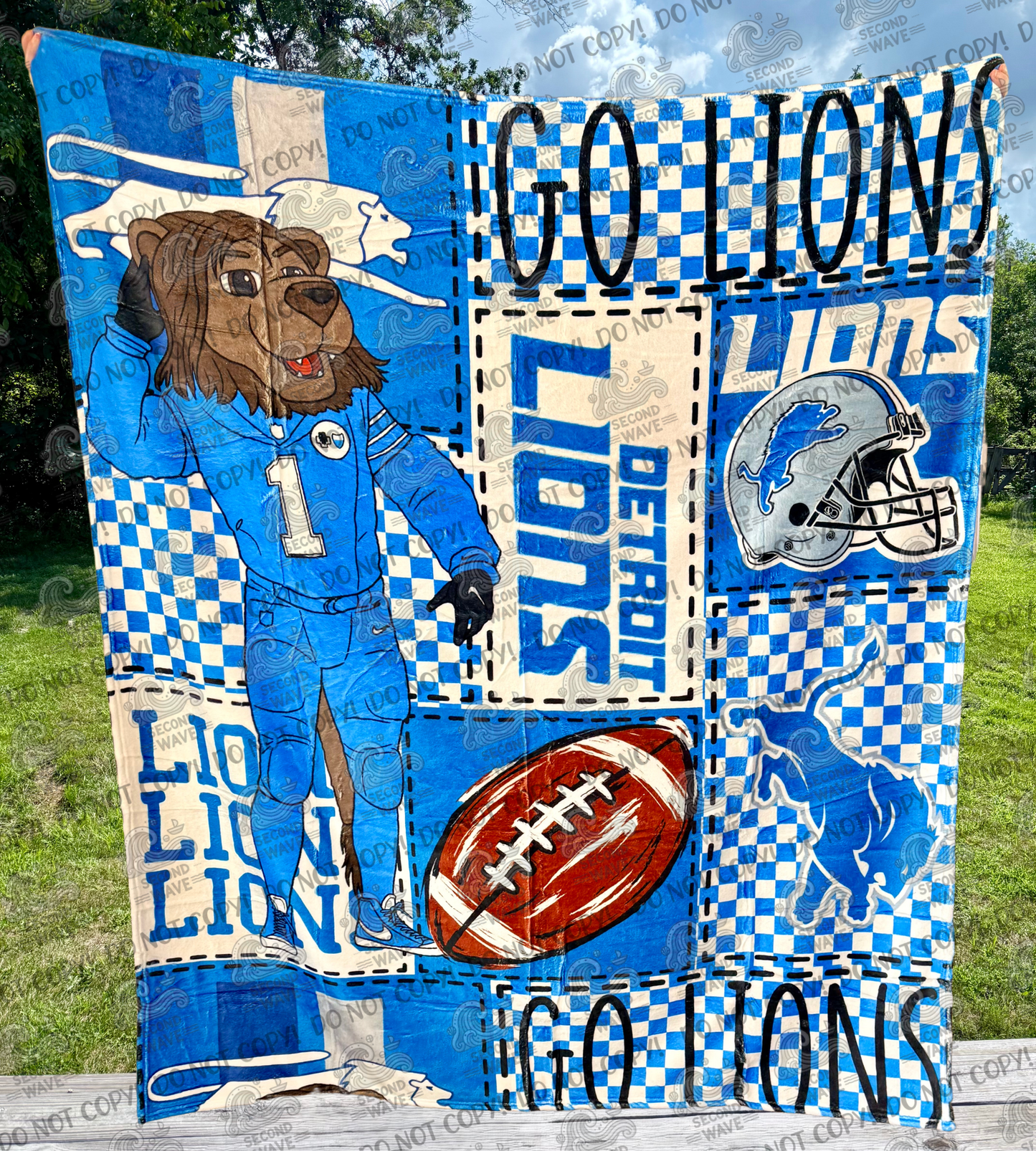 Football Detroit Patchwork 50x60 Inch Blanket