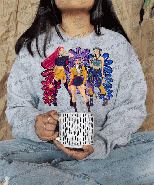 Huntrix Flowers Full Adult Tshirts, Crewnecks and Hoodies