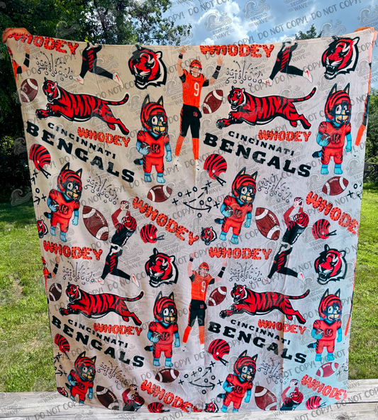 Cincinnati Football Blue Dog, Joey B and Chase 50x60 Inch Blanket